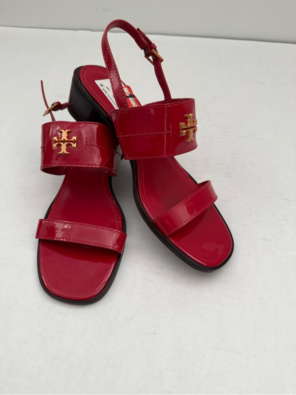 Tory Burch Red Eleanor Block Heel Sandals Size 10.5